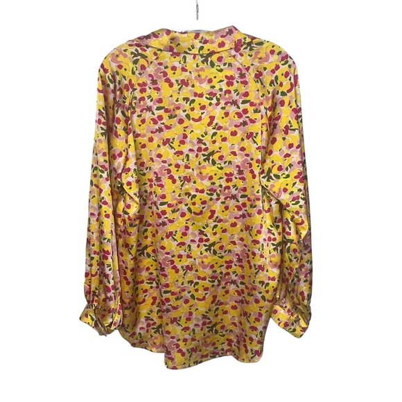 BTFBM Shirt Blouse Womens Medium Yellow Pink New Floral Print Button Up - Picture 2 of 10